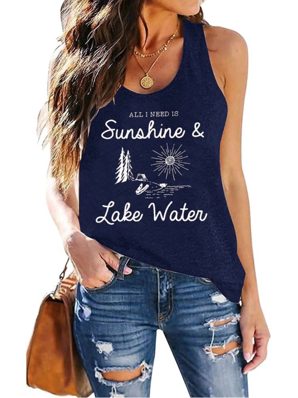Navy 'Sunshine & Lake Water' Graphic Tank Top size S